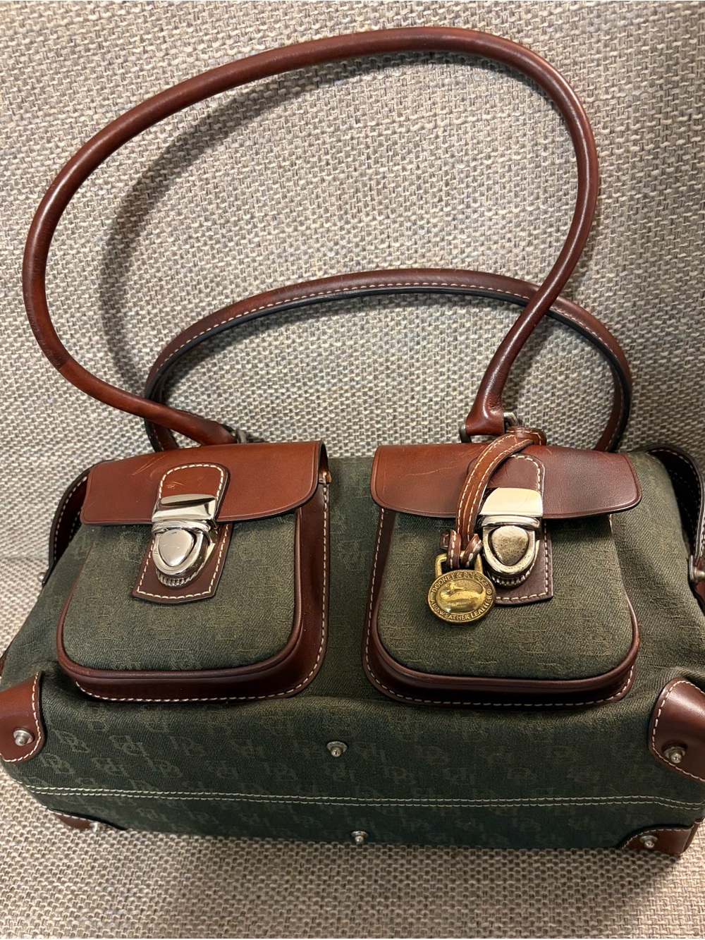 Dooney & Bourke Olive Canvas Satchel with Brown Leather Trim